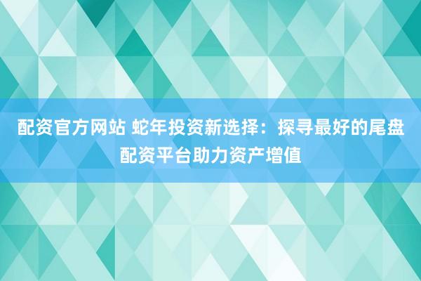 配资官方网站 蛇年投资新选择：探寻最好的尾盘配资平台助力资产增值